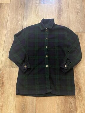 Vtg 90s Limited Sport USA Black Watch Plaid Fleece Shacket Women's Small